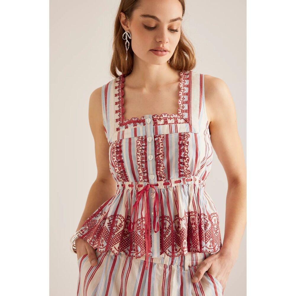 Damson Madder Amaya Sleeveless Embroidered Blouse Top Organic Cotton L 286133